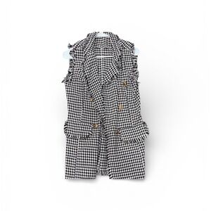 Shein Houndstooth Sleeveless Vest with Fringe